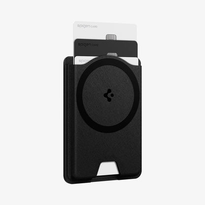 AFA09205 - Galaxy S25 Series MagFit Card Holder Valentinus 3 Cards (MagFit+) in Black showing the front and partial side with 3 cards inserted