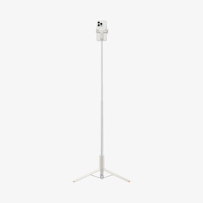 AMP09337 - Tripod Selfie Stick S541W in Dune Beige showing the back of the device in portrait form attached to an extended tripod