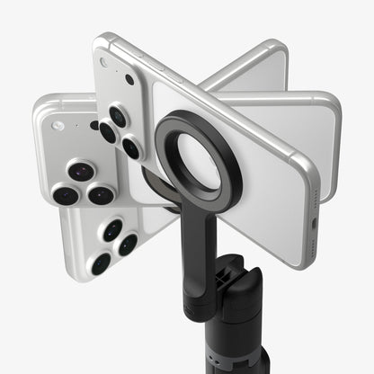 AMP11372 - Selfie Stick | S582W in Black showing a magnetic ring mount compatible with multiple smartphones for secure attachment and flexible positioning.