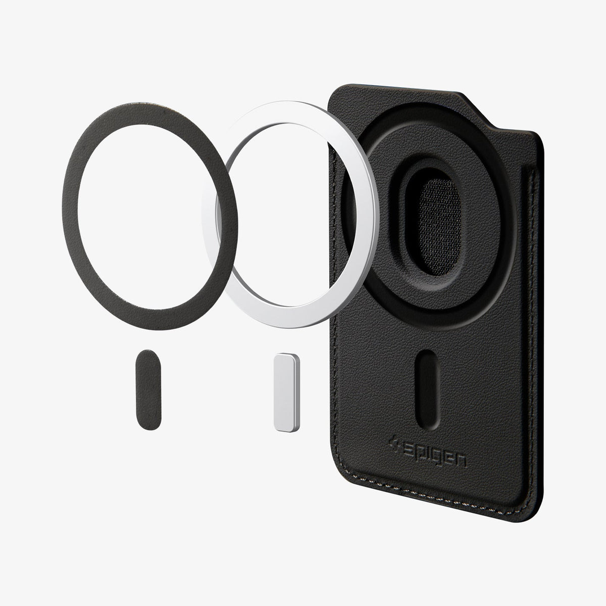 AFA10802 - MagSafe SleekBand Card Holder | 3 Cards (MagFit) in Dark Black showing magnet hovering on the holder