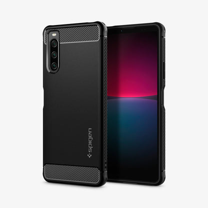ACS04554 - Sony Xperia 10V Case Rugged Armor in matte black showing the back and front