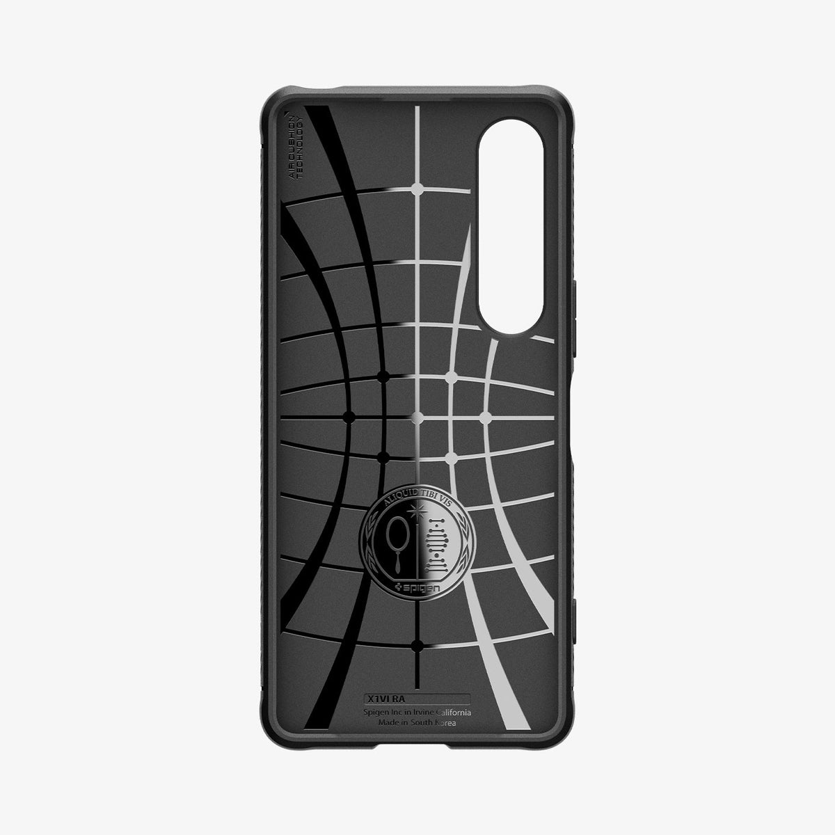 ACS08296 - Xperia 1 VI Case Rugged Armor in Matte Black showing the inner of the case with spider web pattern