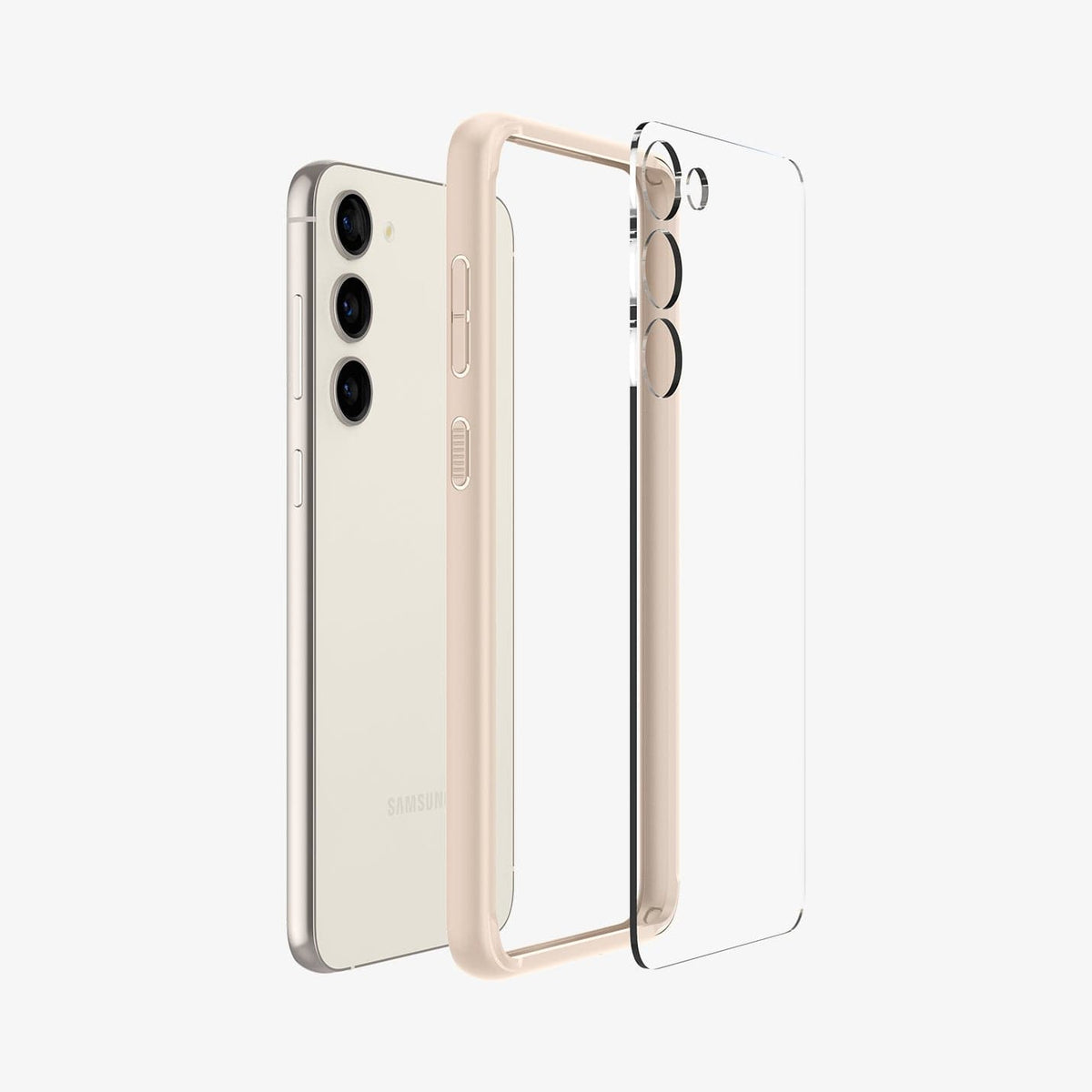 ACS06086 - Galaxy S23 Case Ultra Hybrid in sand beige showing the multiple layers of case hovering away from device