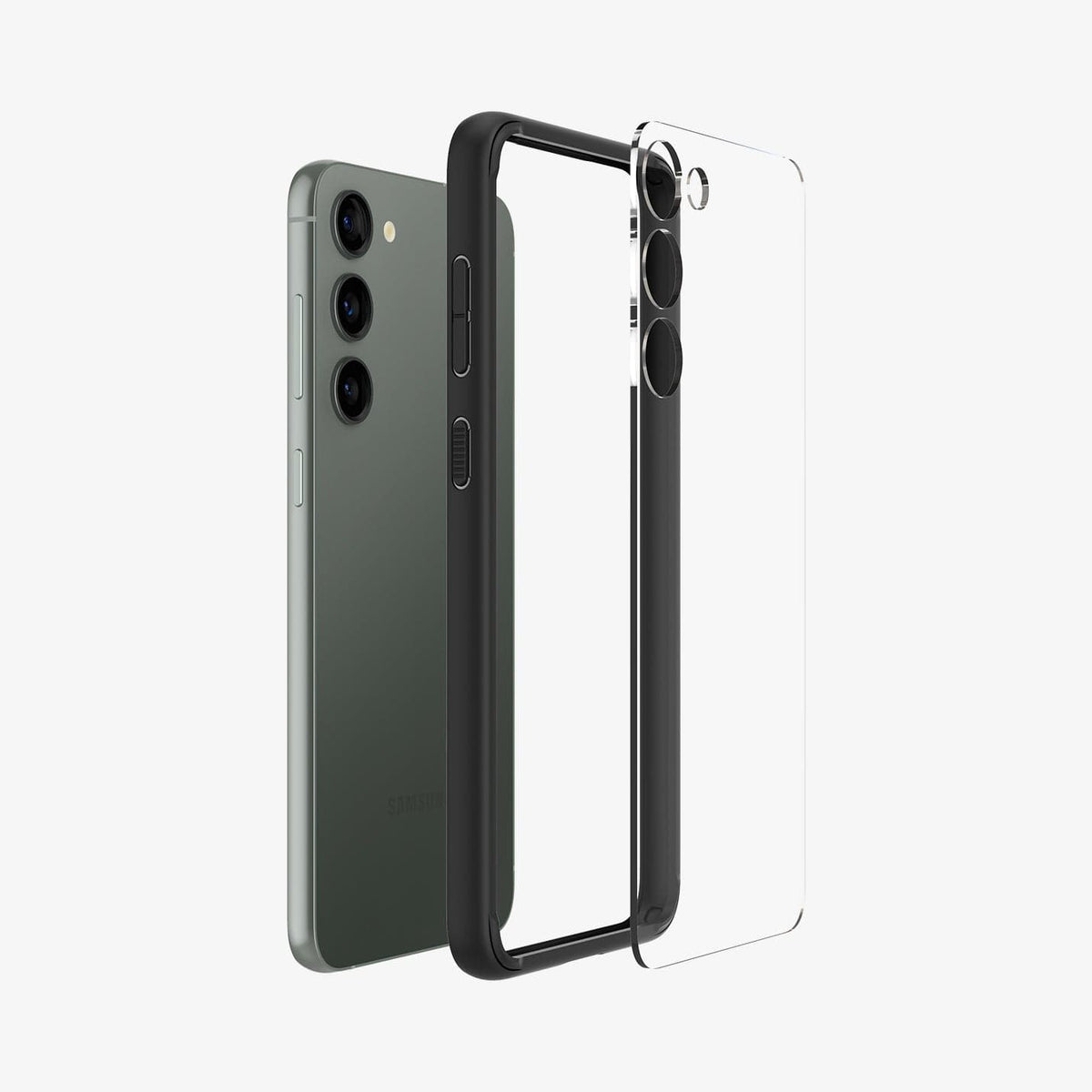 ACS05715 - Galaxy S23 Case Ultra Hybrid in black showing the multiple layers of case hovering away from device