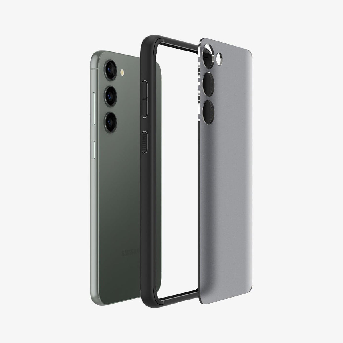 ACS05716 - Galaxy S23 Case Ultra Hybrid in frost black showing the multiple layers of case hovering away from device