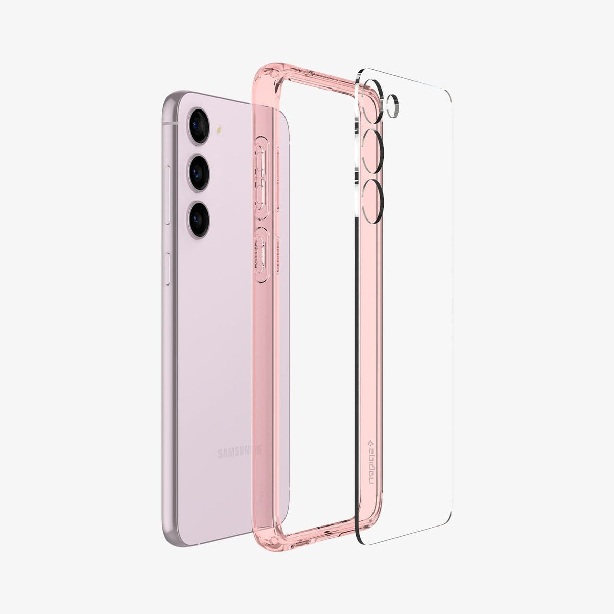 ACS06087 - Galaxy S23 Case Ultra Hybrid in rose crystal showing the multiple layers of case hovering away from device