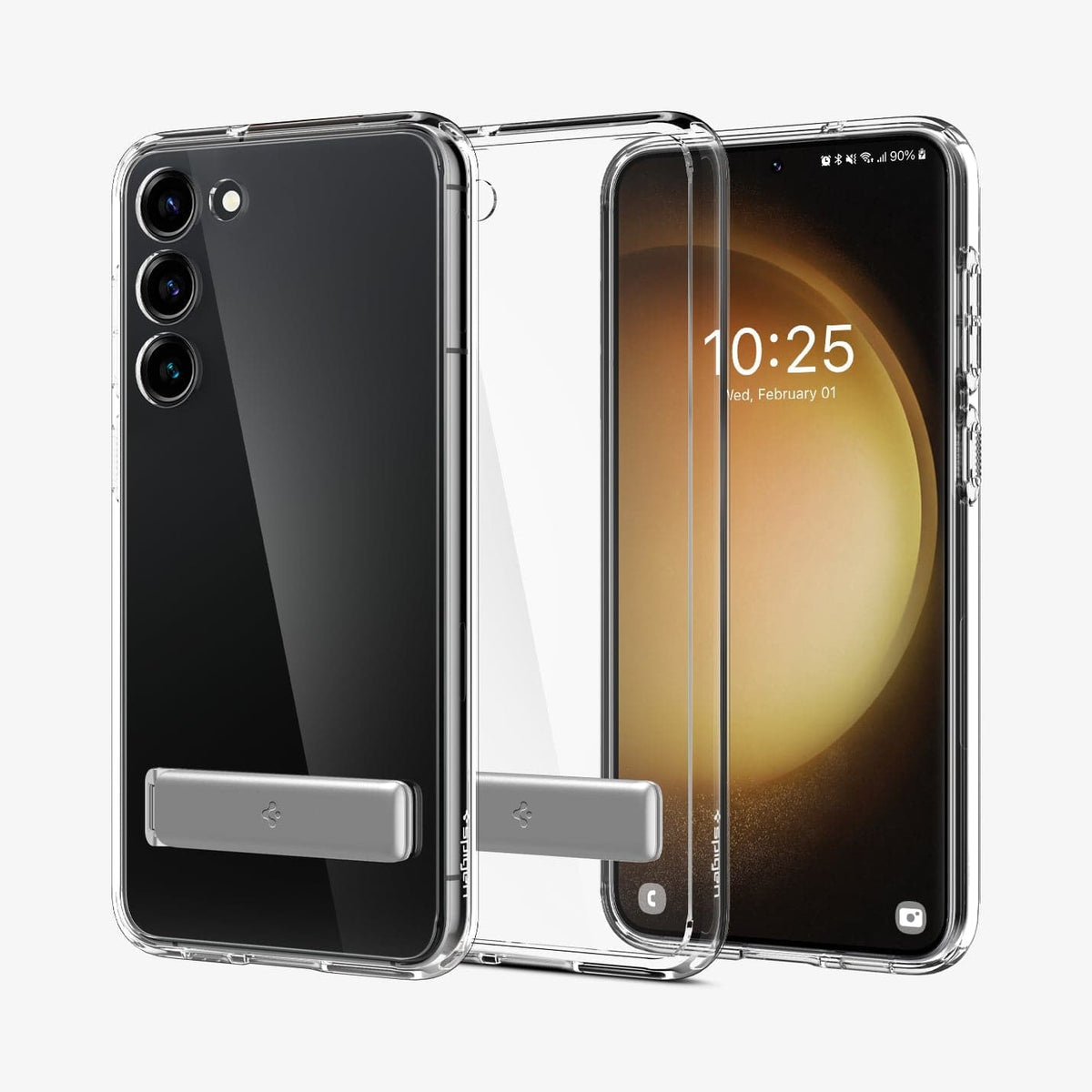 ACS05717 - Galaxy S23 Case Ultra Hybrid S in crystal clear showing the back, inside and front