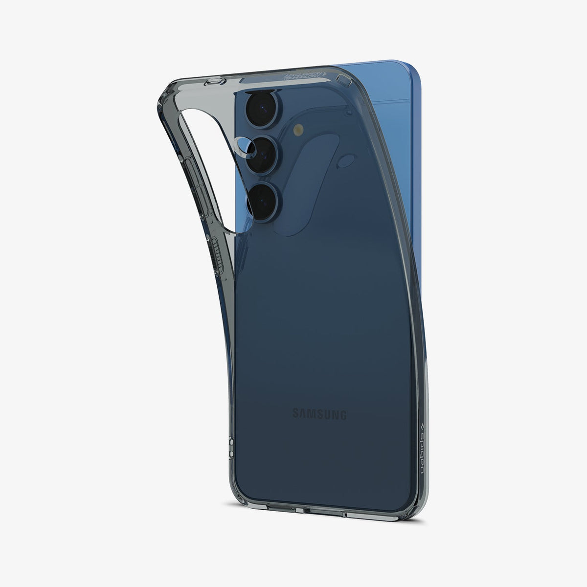 ACS08996 - Galaxy S25 Case Liquid Crystal in Space Crystal showing the back, partial side with case partially peeled off from the