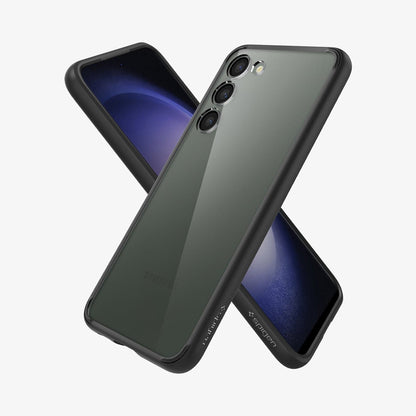 ACS05669 - Galaxy S23 Plus Case Ultra Hybrid in black showing the back, front and sides