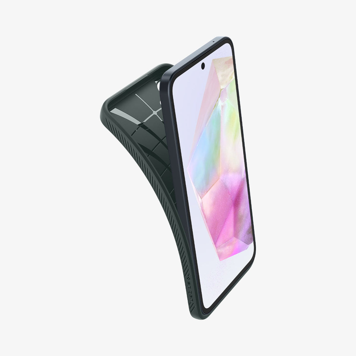 ACS07520 - Galaxy A35 5G Case Liquid Air in Abyss Green showing the front of the device with back case partially peeled off