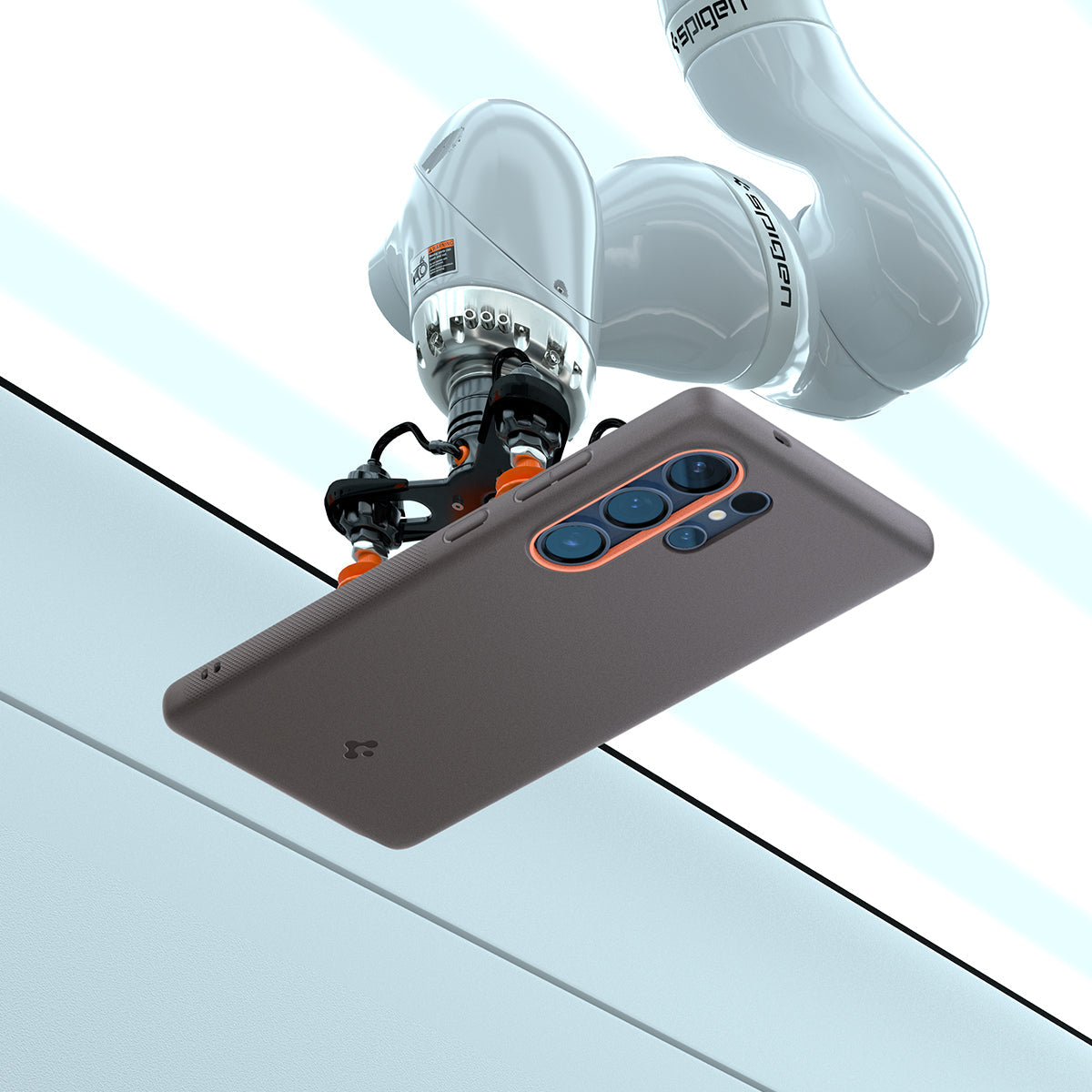 ACS09058 - Galaxy S25 Ultra Case Nano Pop (MagFit) in Papaya Gray showing the back, partial side and top with a robot sitting on top of the device