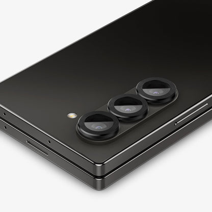 AGL07970 - Galaxy Z Fold 6 Optik Pro EZ Fit Lens Protector in Black showing the partial back zoomed in, lens installed on the camera lens