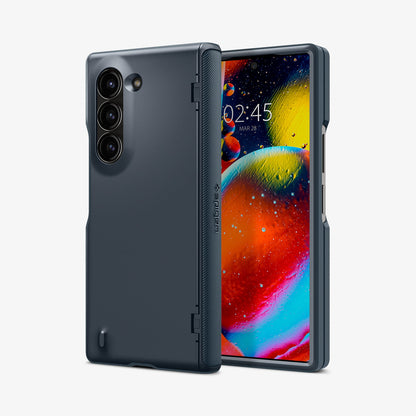 ACS08286 - Galaxy Z Fold 6 Case Slim Armor Pro in Metal Slate showing the back, hinge, partial front and sides