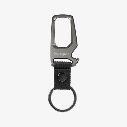 AHP01869 - Carabiner + Keyring in gunmetal showing the front