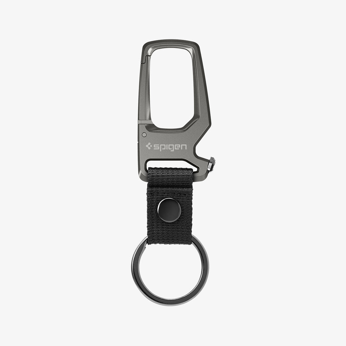 AHP04505 - Carabiner + Keyring in gunmetal showing the front