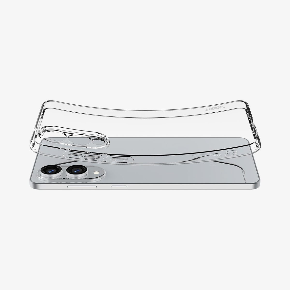 ACS09425 - Galaxy S25 Edge Case Liquid Crystal in Crystal Clear showing the back, sides case slightly bent downward hovering above the case