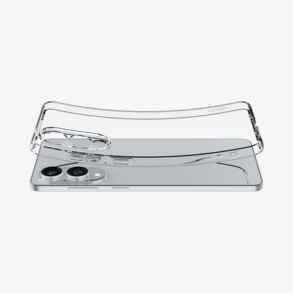 ACS09425 - Galaxy S25 Edge Case Liquid Crystal in Crystal Clear showing the back, sides case slightly bent downward hovering above the case