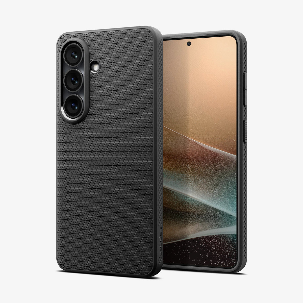 ACS11042 - Galaxy S26 Plus Liquid Air in Matte Black showing the back with the device, partial back case only, partial front and sides