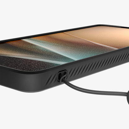 ACS11023 - Galaxy S26 Ultra Liquid Air in Matte Black showing the side with lanyard