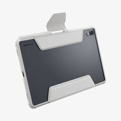 ACS10217 - Galaxy Tab S11 Case Air Skin Pro in Gray showing the back, partial bottom, magnetic lock partially lifted