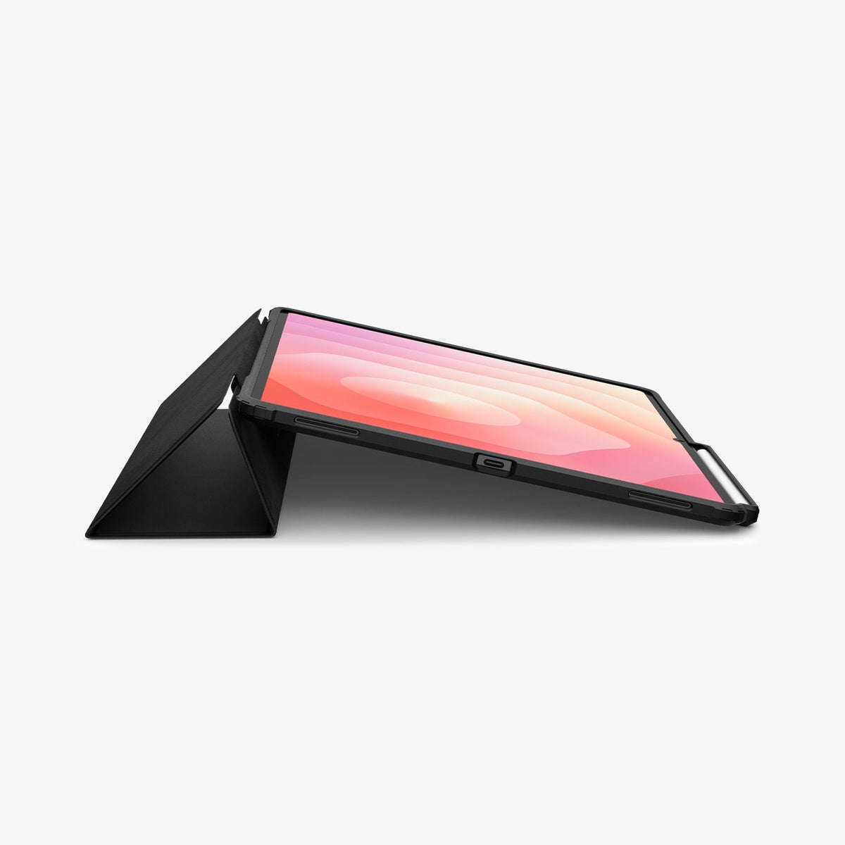 ACS10221 - Galaxy Tab S11 Ultra Case Air Skin Pro in Black showing the partial front, bottom and front cover folded into a kickstand
