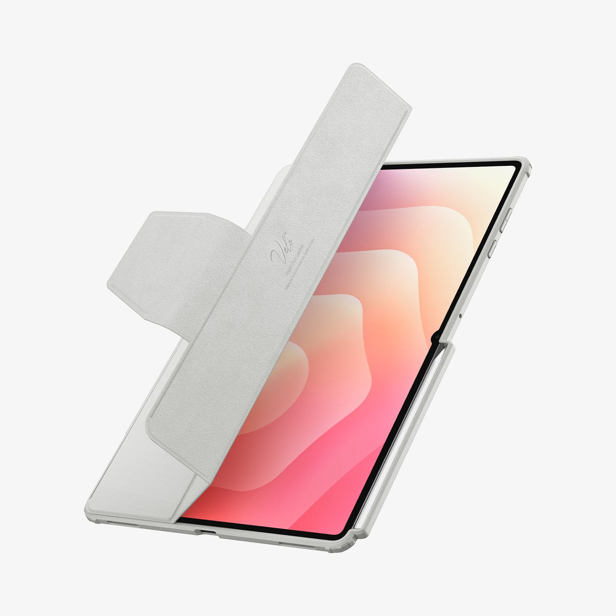 ACS10222 - Galaxy Tab S11 Ultra Case Air Skin Pro in Gray showing the partial inner of the device and partial cover lifted