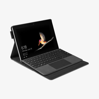 J06CS25185 - Surface Go 3 Case Stand Folio in charcoal gray showing the front with device propped up by built in stand