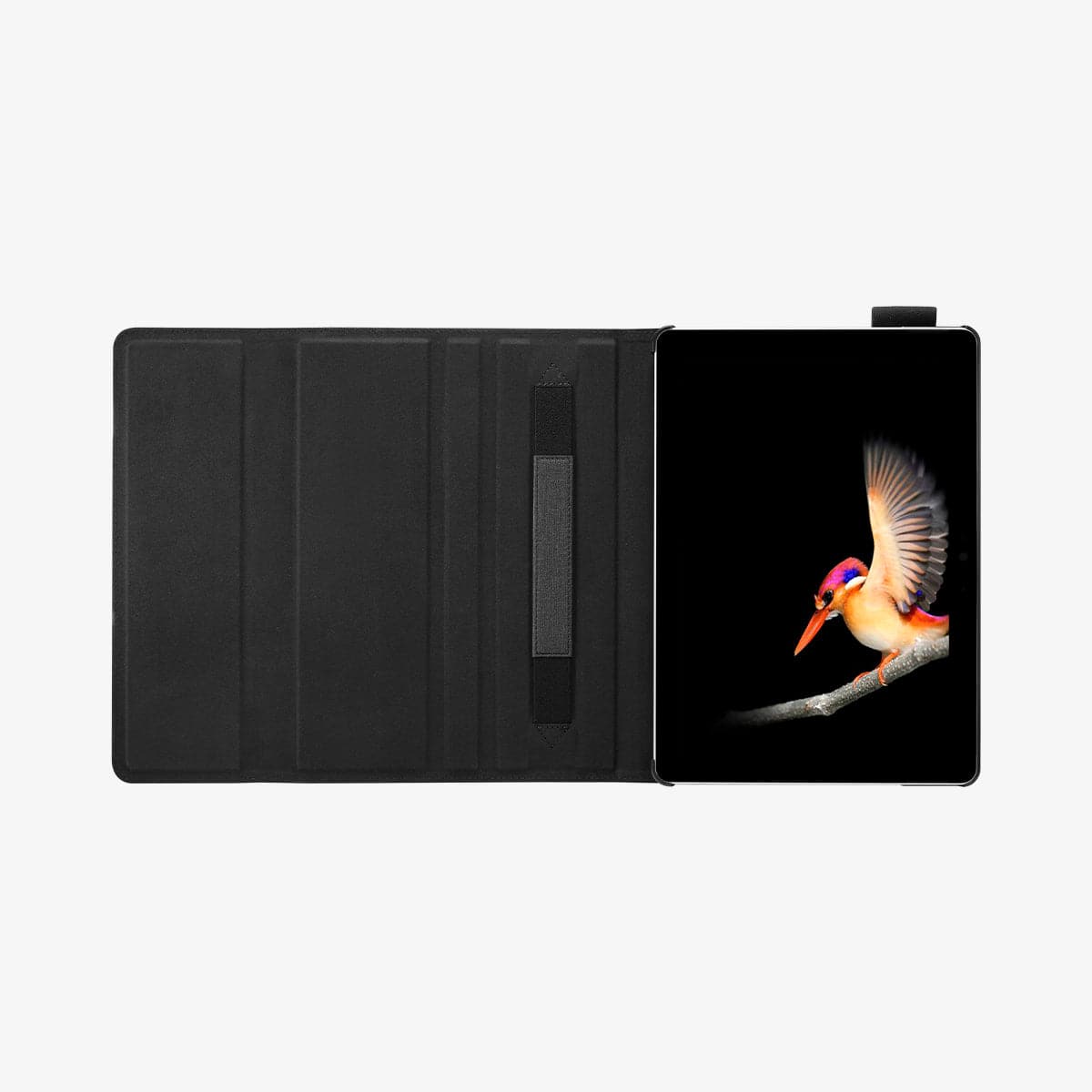 J06CS25185 - Surface Go 3 Case Stand Folio in charcoal gray showing the inside fully laid out
