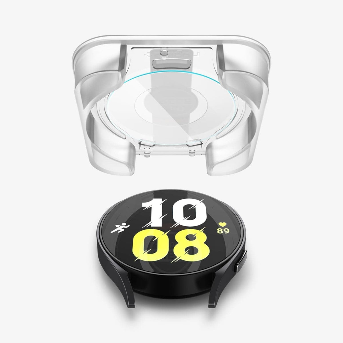 AGL07233 - Galaxy Watch 6 (44mm) Screen Protector EZ FIT GLAS.tR showing the ez fit tray hovering above the watch face