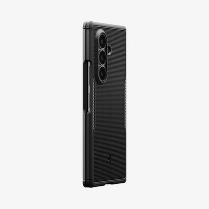 ACS11797 - Galaxy Z Fold 8 Ultra Core Armor (Mag Fit) Matte Black showing an angled side profile view of the Galaxy Z Fold 8 Ultra with the Core Armor MagFit case, highlighting the textured back panel and camera cutout.
