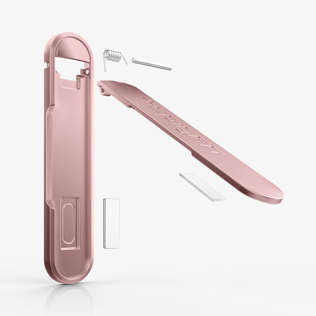 000EM21073 - U100 Universal Kickstand (Metal) in rose gold showing the multiple components of kickstand