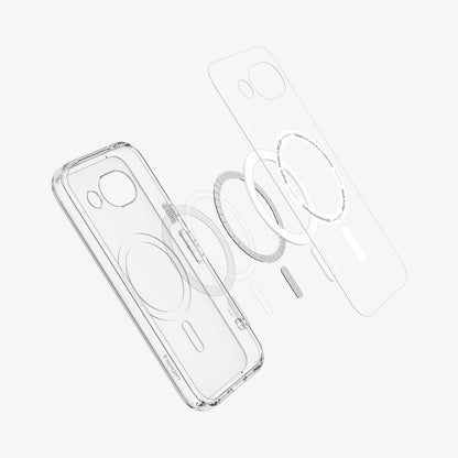ACS11277 - Pixel 10a Ultra Hybrid Metal Ring (Mag Fit) in Clear Graphite showing the multiple layers of case