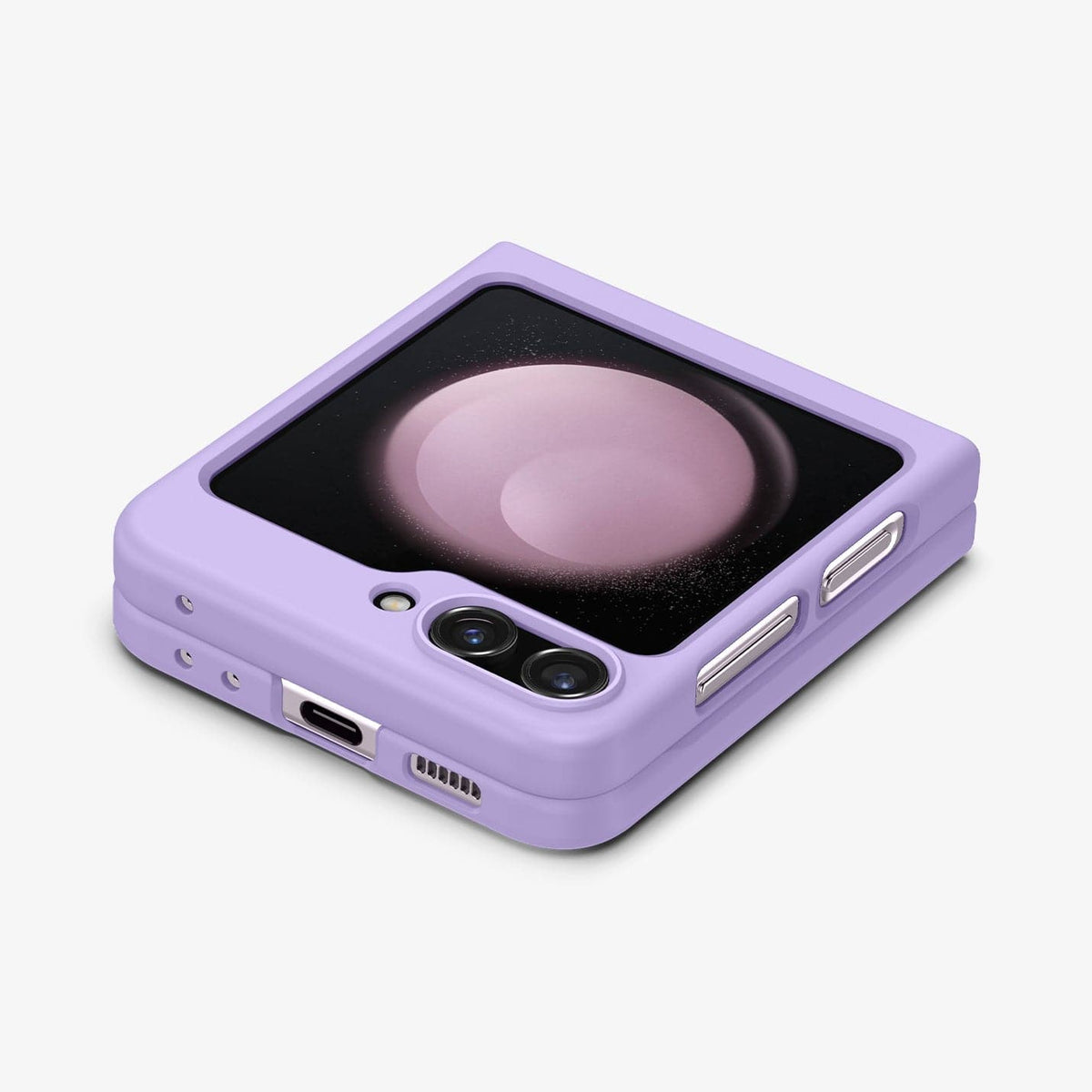 ACS06232 - Galaxy Z Flip 5 Case AirSkin in rose purple showing the back, side and bottom folded
