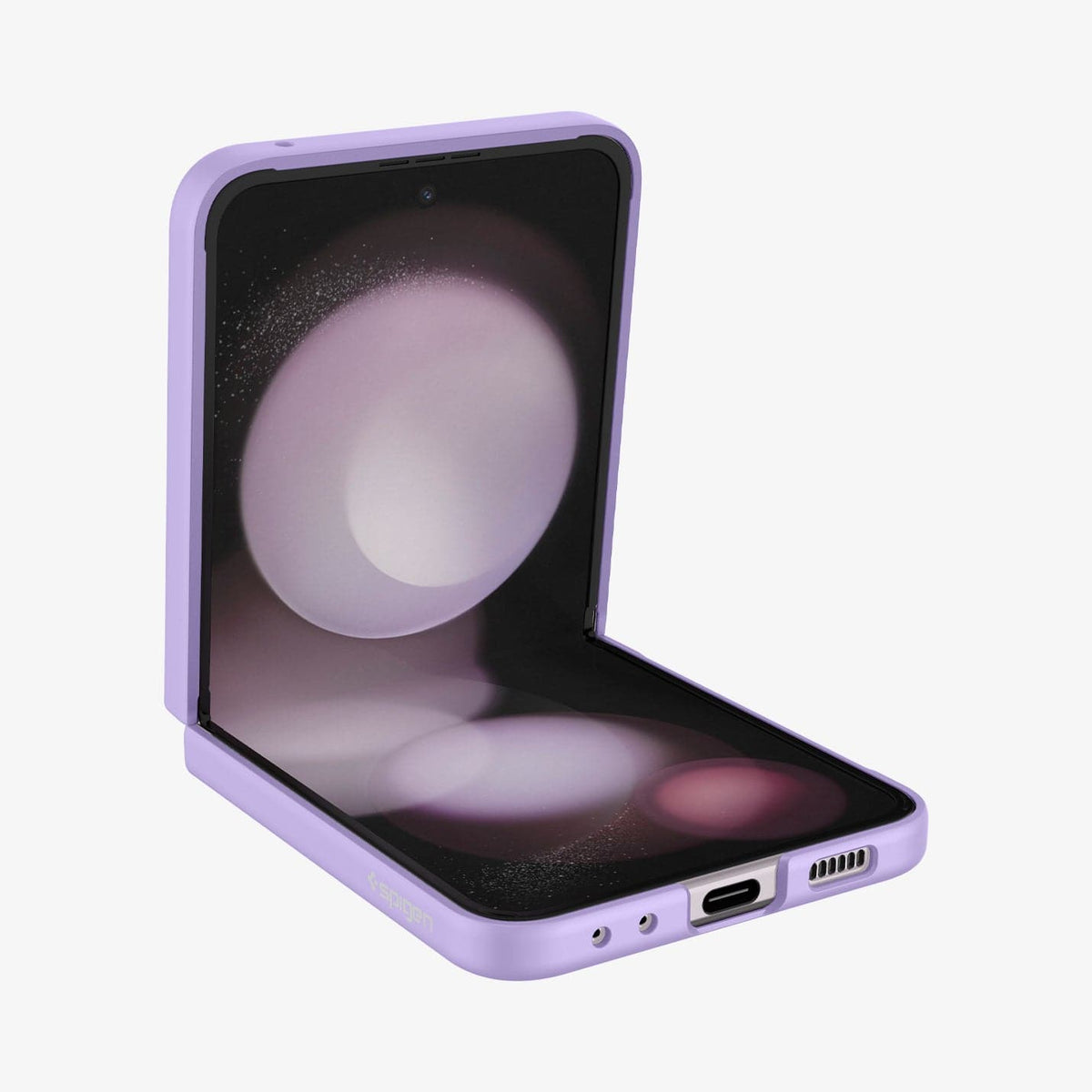 ACS06232 - Galaxy Z Flip 5 Case AirSkin in rose purple showing the front and side with device half open