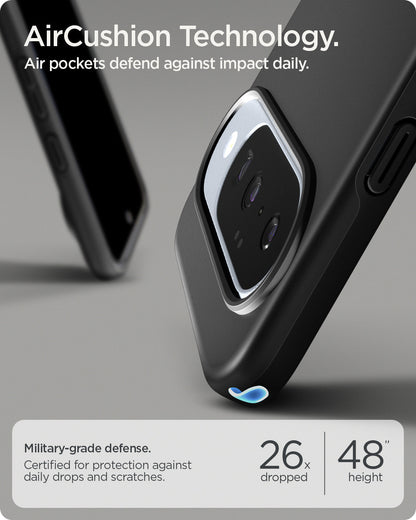 ACS09699 - Pixel 10, Pixel 10 Pro Thin Fit (MagFit) in black showing aircushion technology. air pockets defend against impact daily.