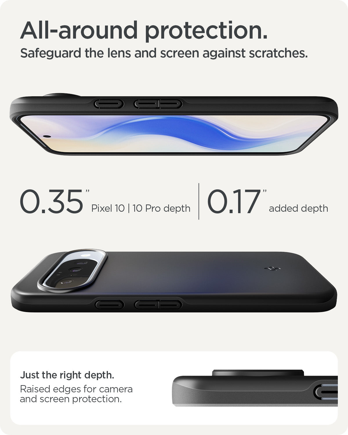 ACS09699 - Pixel 10, Pixel 10 Pro Thin Fit (MagFit) in black showing all around protection. safeguard the lens and screen against scratches.