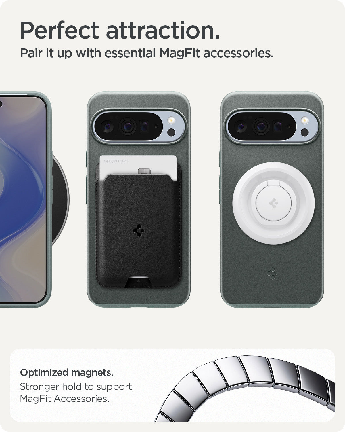 ACS09724 - Pixel 10 Pro XL Thin Fit (MagFit) in Sage Green showing perfect attaction. pair it up with essential magfit accessories.