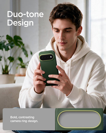 ACS11456 - Pixel 11 Pro XL Nano Pop (Mag Fit) Avo Green person holding the Nano Pop MagFit case featuring a contrasting camera surround and smooth exterior finish.