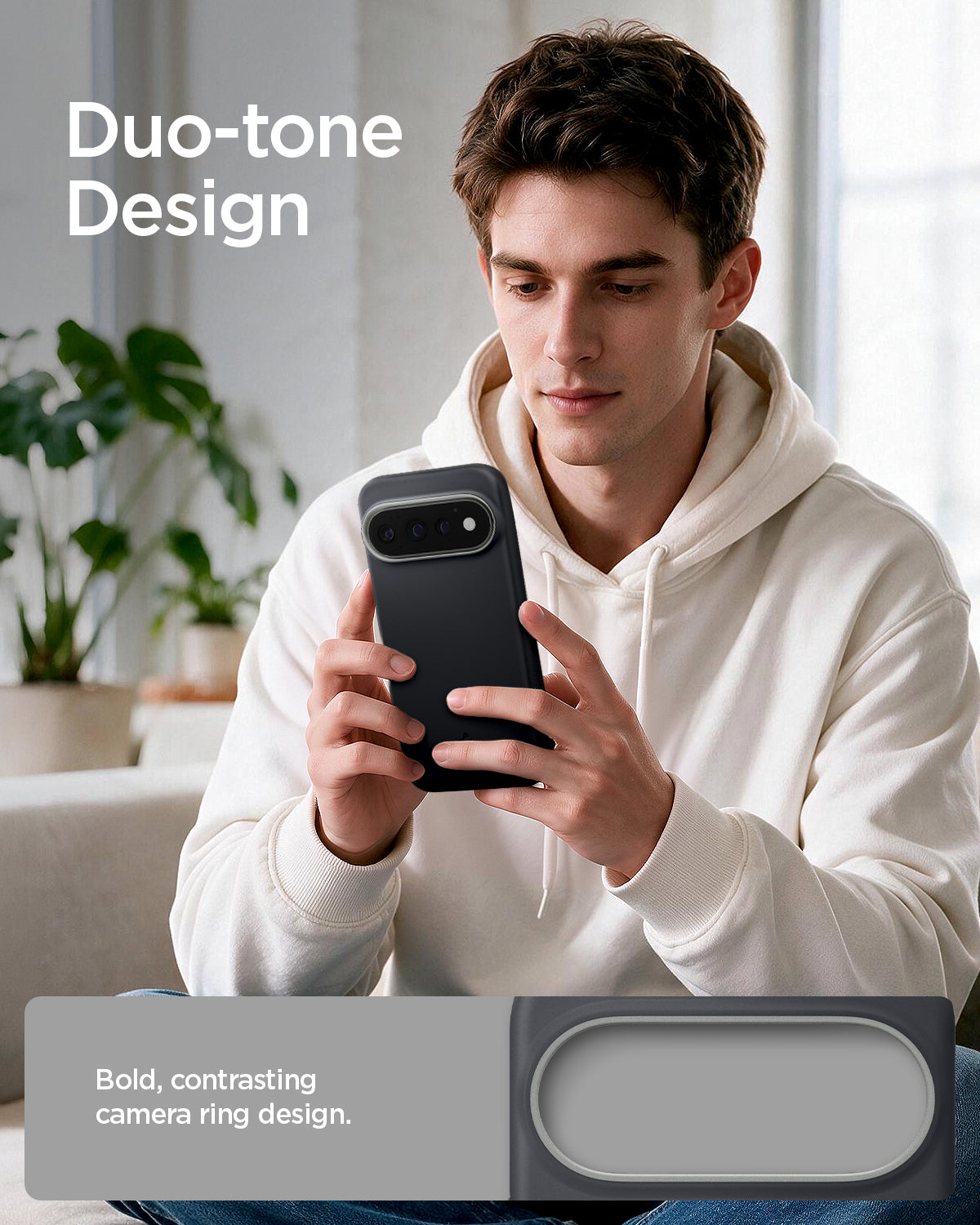 ACS11435 - Pixel 11 Pro Nano Pop (Mag Fit) Black Sesame person holding the Nano Pop MagFit case featuring a contrasting camera surround and smooth exterior finish.