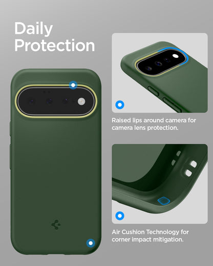 ACS11446 - Pixel 11 Nano Pop (Mag Fit) Avo Green close up highlighting the raised camera surround and Air Cushion Technology around the corners.