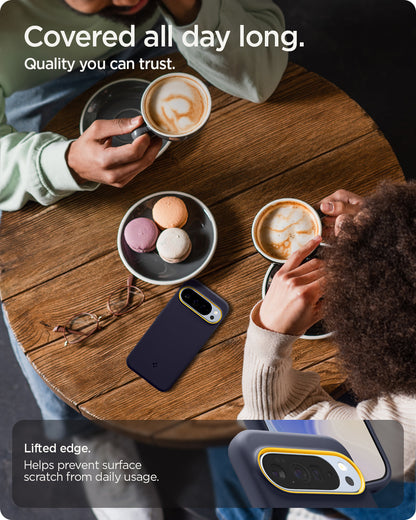 ACS09734 - Pixel 10 Pro XL Case Nano Pop (MagFit) in blueberry navy showing the lifted edge. Helps prevent surface scratch from daily usage. Covered all day long. Quality you can trust.