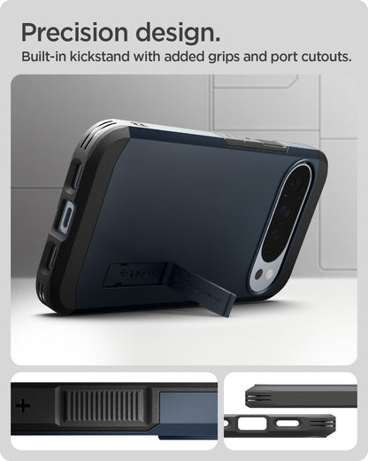 ACS09729 - Pixel 10 Pro XL Tough Armor AI (MagFit) in Metal Slate showing precision design. built in kickstand with added grips and port cutouts