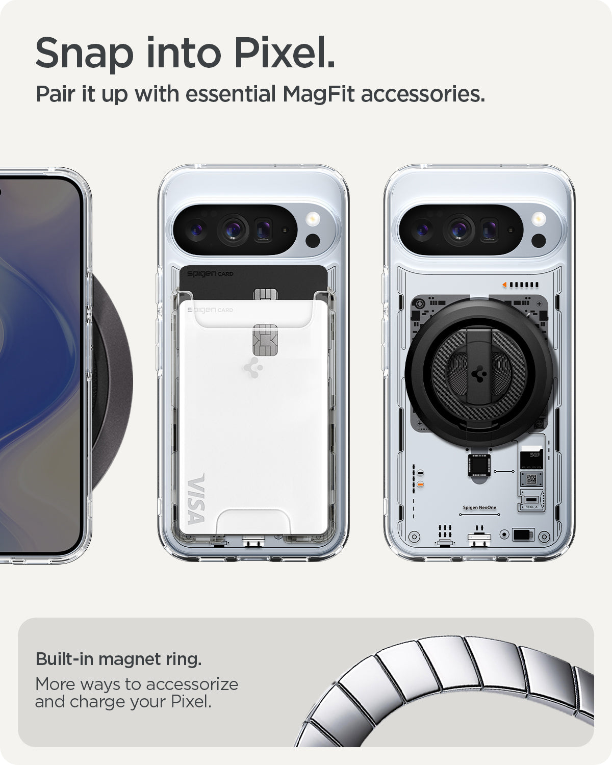 ACS09727 - Pixel 10 Pro XL Case Ultra Hybrid Neo One (MagFit) showing the built in magnet ring. More ways to accessorize and charge your pixel.