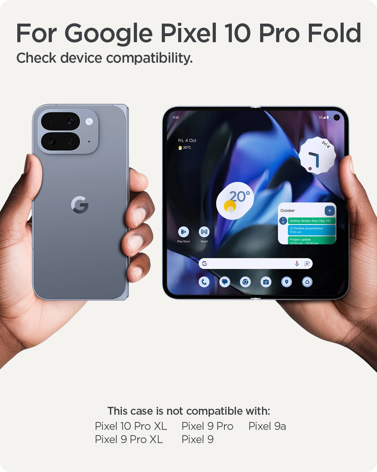 ACS09742 - Pixel 10 Pro Fold Case Ultra Hybrid Metal Ring (MagFit) in crystal clear showing the compatibility. Only compatible with the Pixel 10 Pro Fold