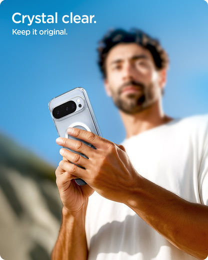 ACS09702 - Pixel 10 / Pixel 10 Pro Case Ultra Hybrid Metal Ring (MagFit) in crystal clear showing the crystal clear design. Keep it original