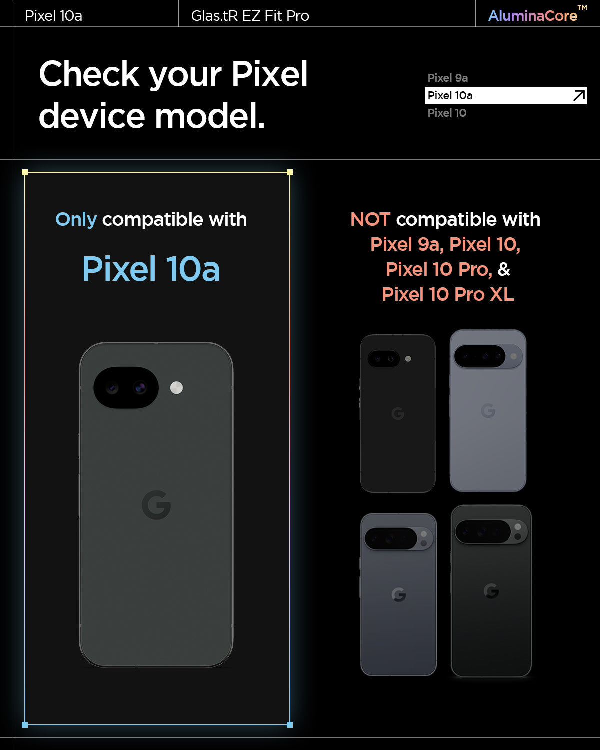 AGL11364 - Pixel 10a GLAS.tR EZ Fit Pro showing check your pixel device model
