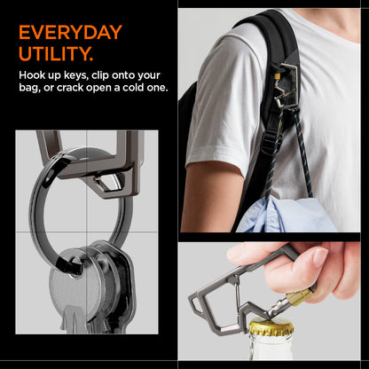 AHP08894 - Carabiner | LF101 in black showing the everyday utility. Hook up keys, clip onto your bag, or crack open a cold one