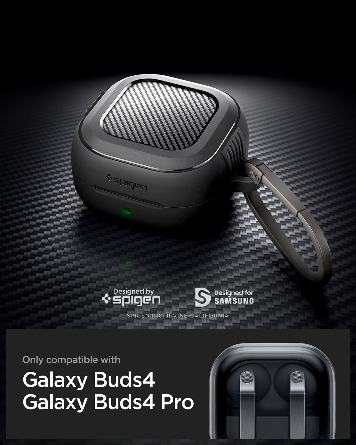 ACS11200 - Galaxy Buds 4 Series Rugged Armor in Matte Black showing only compatible with galaxy buds 4 and pro