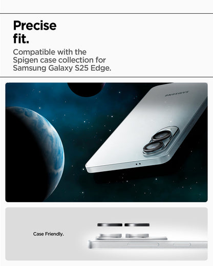 AGL09412 - Galaxy S25 Edge Optik EZ Fit Lens Pro Protector in Black showing the precise fit. Compatible with the Spigen case collection for Samsung Galaxy S25 Edge