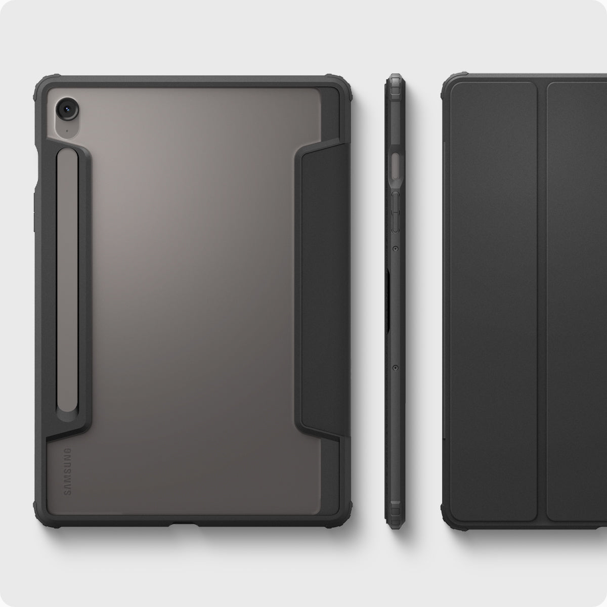 ACS09498 - Galaxy Tab S10 FE Case Ultra Hybrid Pro in Black showing the back, side and partial front